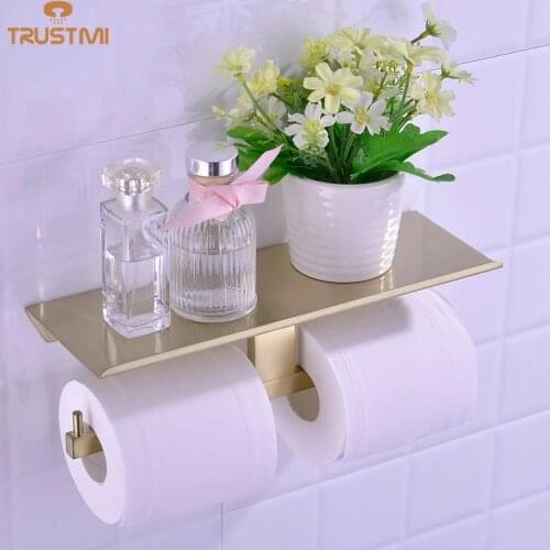 Toilet Paper Holder Wall Mount Tissue Roll Hanger 304 Stainless Steel Phone Platform Bathroom Hardware Set Black Chrome Gold