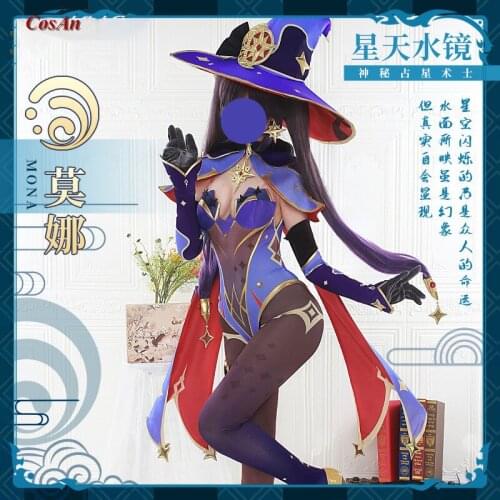 Hot Game Genshin Impact Mona Cosplay Costume High Quality Jumpsuit Cloak Uniform Female Activity Party Role Play Clothing S-L
