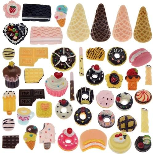 Julie Wang 10PCS Resin Charms Random Mixed Dessert Icecream Cake Chocolate Artificial Food Jewelry Making Accessory Decor