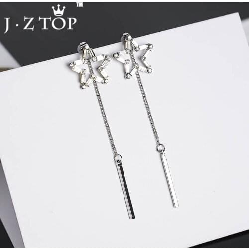 JZTOP Star Crystal Stud Earrings Rhinestone Chain Tassel Post hanging Long Earrings Female Fashion Party Oorbellen Jewelry Gift