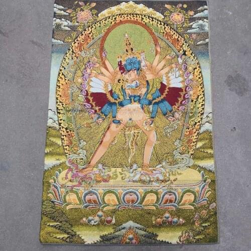 China Exquisite Silk Embroidery Thangka Bodhisattva Deity Buddha Fengshui Wealth Portrait Household Decoration#3