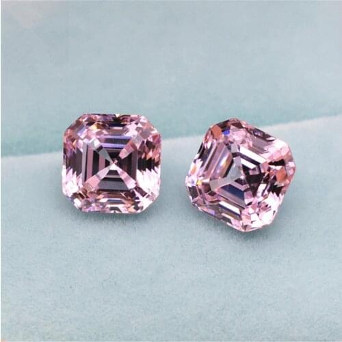 Grade AAA Light Pink Cubic Zirconia Square Faceted Gemstone Asscher Cut Cubic Zirconia Multiple Sizes to Choose GZ72