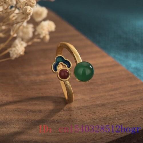 Green Jade Ring Gifts Chalcedony Women Natural Fashion Jewelry 925 Silver Charm Gemstone Amulet Men Zircon Crystal