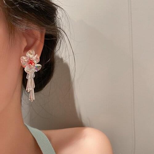 Korean Crystal Acrylic Flower Earrings Women Simple Sweet Fashion Wedding Jewelry Accessories