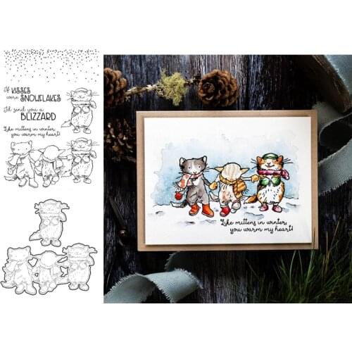 Kittens Mittens Clear Stamps with Metal Cutting Dies for Diy Scrapbooking Paper Cards Silicone Transparent Stempels Seal