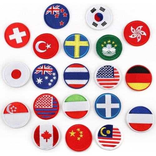 Round Whole world National flag Embroidered Patches Iron on Clothes Diy Garment Stickers Appliques Accessories South Korea Badge