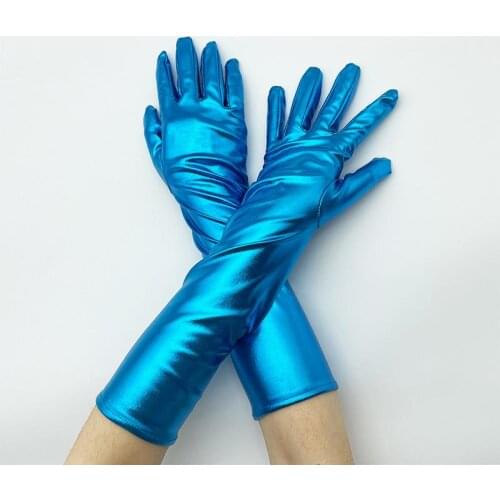 Cool Gloves Fashion Sexy Mid-Length Patent Leather Stretch Tight Gloves Halloween Stage Nightclub Dance Party Gloves