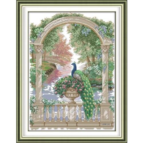 Green peacock cross stitch kit 18ct 14ct 11ct count printed canvas stitching embroidery DIY handmade needlework