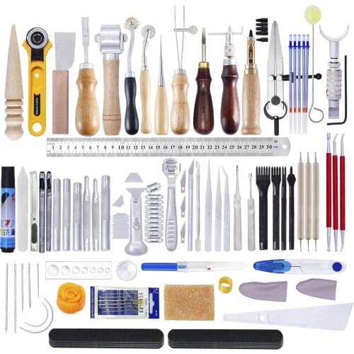 New combination Leather Craft Sewing Punch Tool Kit Set Cutter Carving Working Stitching Leather craft Tool Sets