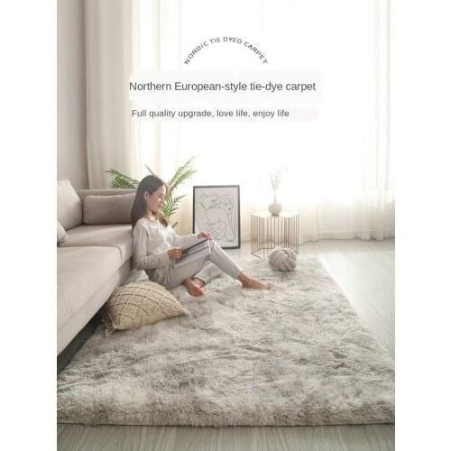 Nordic ins living room carpet bedroom full of lovely bedside girl room net black coffee table bed under the plush mat