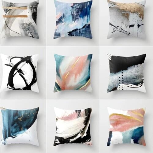 Nordic Abstract Geometric Oil Painting Series Short Plush Soft Polyester Cotton Pillow Living Room Home Sofa Decoration