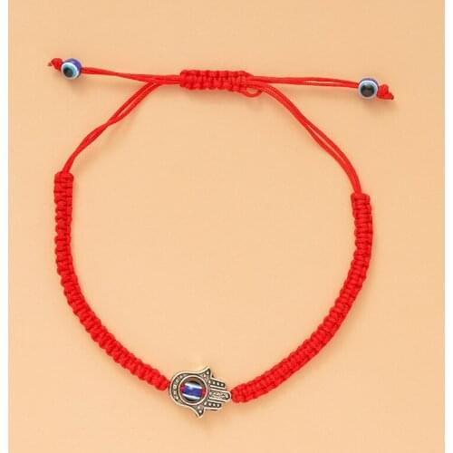2021 New Red String Bracelet European American Ethnic Style Hollow Palm Opal Weaving Couple Bracelet Jewelry Evil Eye Anime
