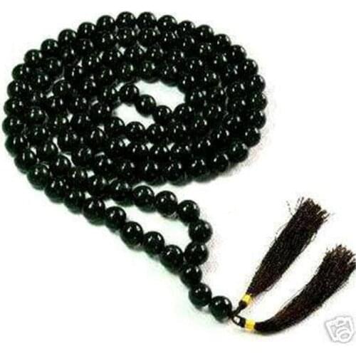 New 6mm 108 Tibetan Buddhist Black Agate Prayer Beads Necklace