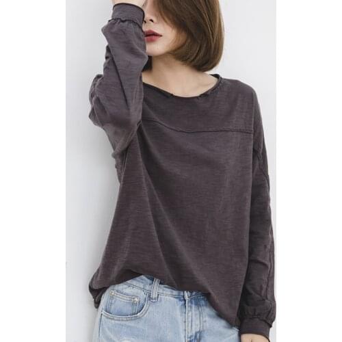 Autumn Korean belly-covering womens bamboo cotton base shirt womens long sleeve cotton T-shirt 0913