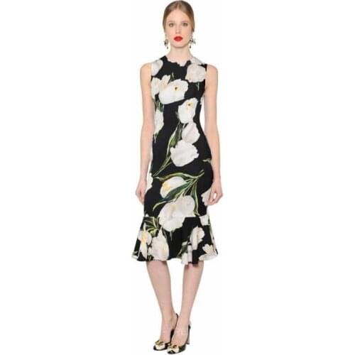 2016 Autumn Ladies Retro Vintage Celebrity Runway Mermaid Fishtail Dress Women Casual Plus Size Tulip Print Jacquard Dresses