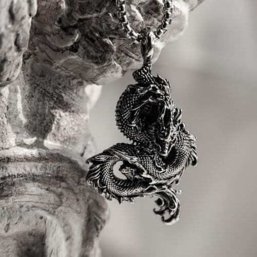 Titanium Steel Domineering Animal Dragon Shaped Pendant Necklace Personality Mens Necklace Hip Hop Rap Jewelry Accessories