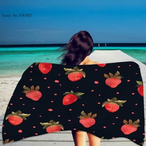 Strawberry Beach Towel 3D Print Green Leaf Flowers Beach Towel Lovely Animal Shower Towel Yoga Blanket Beach Chair Beach Towel