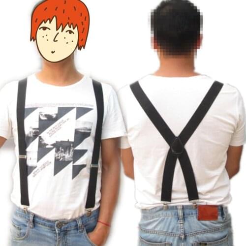 New Design Mens Leather Suspenders 3.5CM Width 4 Clips-on Big Size X Back Braces Boys Girls Women Suspender BD057