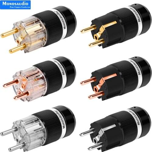 Monosaudio High End EU Pure Copper AC Power Plug Schuko Electric Power Outlet Connector AC250V 16A Screw Lock for Hifi Audio Cab