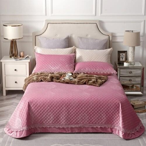 Quilt embossing with cotton jacket Bedspread Fitted Sheet Pillowcases Cotton 2/3pcs Solid Princess Lace Bedding