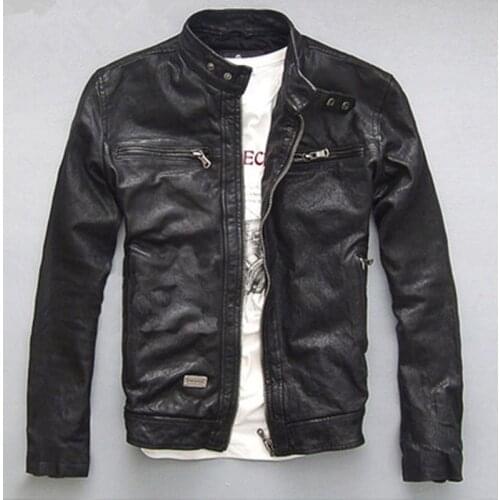Spring Autumn Mens Genuine Leather Jacket Short Slim Motocycle Jackets For Men Outerwear jaqueta de couro MF030
