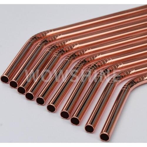 WOWSHINE New 10pcs/lot Shiny Rose Gold Color Stainless Steel Drinking Straws Rust Free Dia 6mm Bent with Gift 2 Brushs 260MM