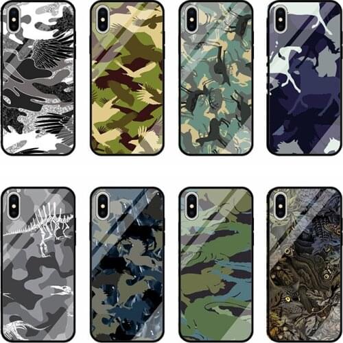 Camouflage Army Pattern Phone Case for IPhone12 11 Pro Max Mini Tempered Glass Straight Edge Protective Cover for X XS XR XSMAX
