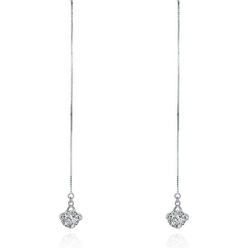 ZEMIOR 925 Sterling Silver Long Tassel Flower Shape Drop Earring Clear Round 5A Cubic Zirconia Earrings Women Fine Jewelry