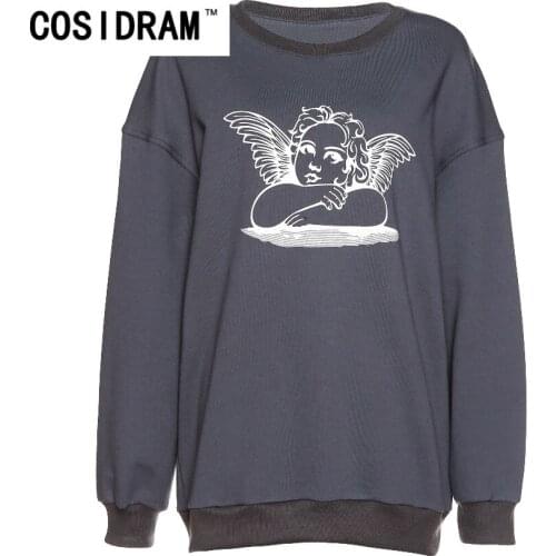 COSIDRAM Women Tops Angle Print Hoodies Casual Loose Oversize Long Sleeve Sweatshirts Autumn Winter Fashion Streetwear Outfit