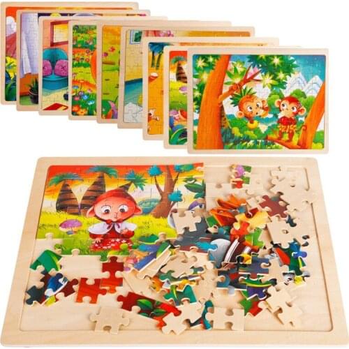100pieces / package wooden puzzle children cartoon animals fruit plane puzzle early education educational toys baby children M48