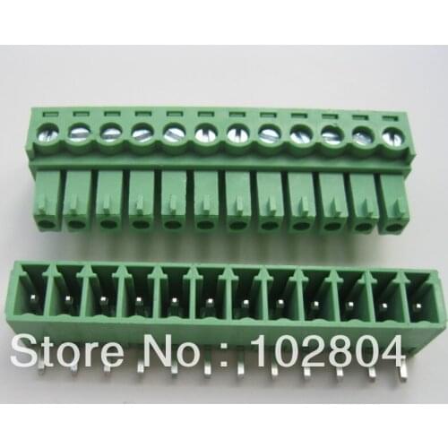 150 Pcs Per Lot Screw Terminal Block Connector 3.81mm Angle 12 way/pin Green Pluggable Type HIGH Quality HOT Sale