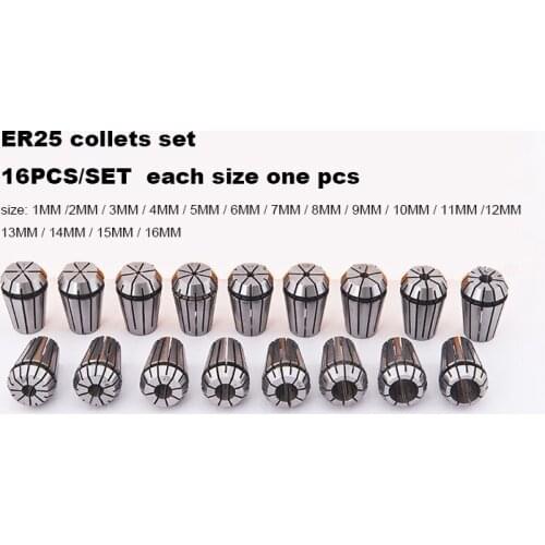 16pcs/set (1mm-16mm) ER25 Spring Collet Set For CNC Milling Tool Engraving Machine Drilling machine grinding