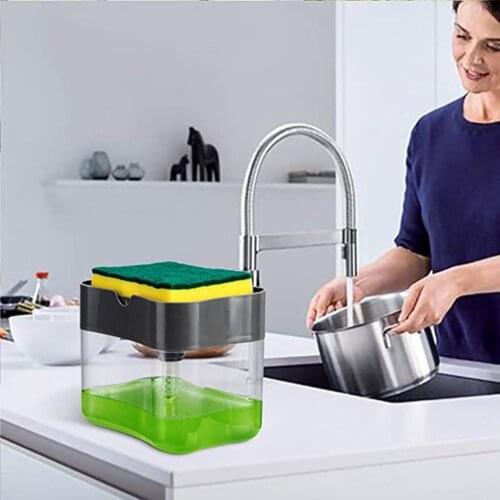 2-in-1 Sponge Box With Soap Dispenser And Sponge Caddy Double Layer Kitchen Plastic Soap Dispenser Sponge Scrubber Holder Case