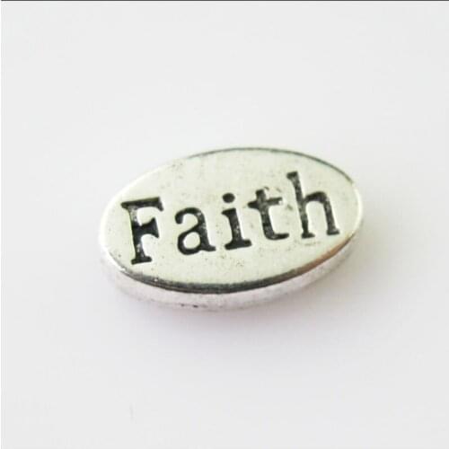 20Pcs Antiqued Silver Color Oval Faith Words Spacer Beads Charms 7.5x13.5mm