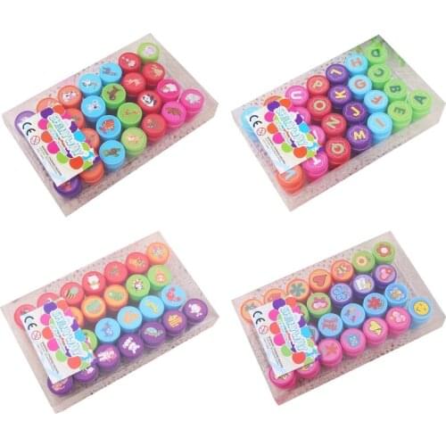 26Pcs Cartoon Various Round Stamp Seal Self Inking Scrapbooking Plate Ink Pad