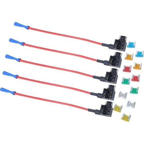 5 Pieces Add-a-circuit Low Profile Fuse Holders with 12 Pieces 5A 10A 15A 20A 25A 30A Mini Fuses