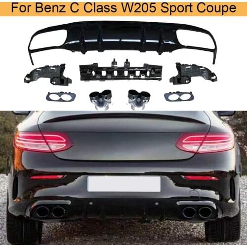 Car Rear Bumper Diffuser Lip for Mercedes Benz C Class W205 Sport Coupe 2 Door 2015-2019 Rear Diffuser Spoiler with Exhaust Tips