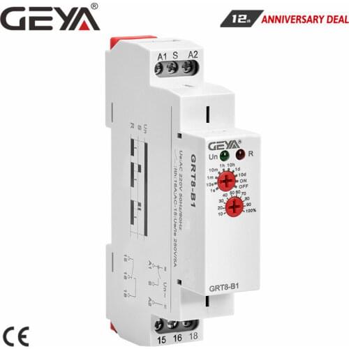 Free Shipping GEYA GRT8-B Off Delay Time Relay Electronic 16A AC230V OR AC/DC12-240V with CE CB Certificate