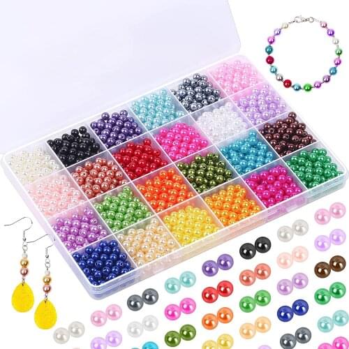 1680Pcs With Hole ABS Imitation Pearl Beads Box For DIY Earring Jewelry Making Accessories 6MM Round Plastic Acrylic Spacer Bead