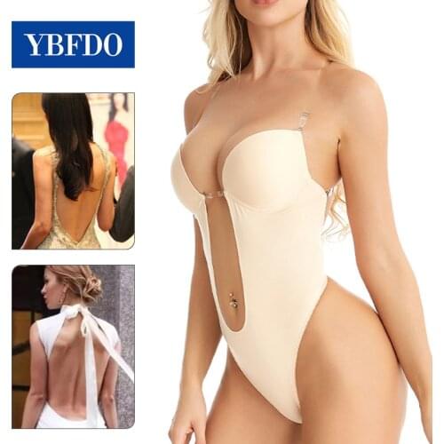 YBFDO Women Backless Bra Body Shapewear Seamless U Plunge Bodysuit Bridal Thong Shaper Bodysuit Corset for Wedding Underwear