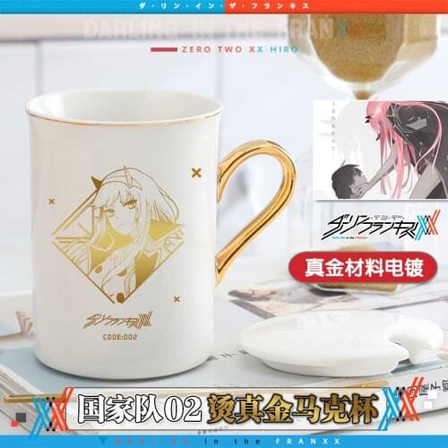 Anime DARLING in the FRANXX ZERO TWO Water Cup Daily Ceramic Coffee Mug Cup Gold stamping Men Women Spoon+Cup lid Cup Xmas Gifts