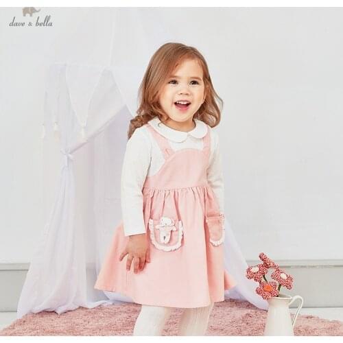 DBH15940 dave bella spring baby girls cute cartoon patchwork dress children fashion party dress kids infant lolita clothes