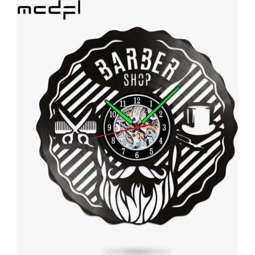 MCDFL Barbershop Vinyl Record Decorative Wall Clock Modern Design Home CD Large for Living Room Shabby Ornaments Loft Decoration