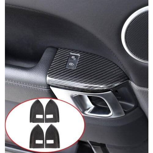 For Land Rover Range Rover Sport RR Sport 2014-2019 Car Accessories 4 Pcs Real Carbon Fiber Car Child Lock button Cover Tim