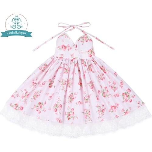 Flofallzique Toddler Clothes 2018 Summer Vintage Floral Print Backless Design for Girls Wedding Party Princess Dresses 1-8Y