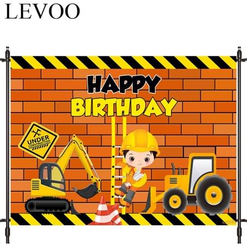 LEVOO Photography Background Engineering Birthday Excavator Brick Wall Background Photobooth Photo Studio Shoot Prop