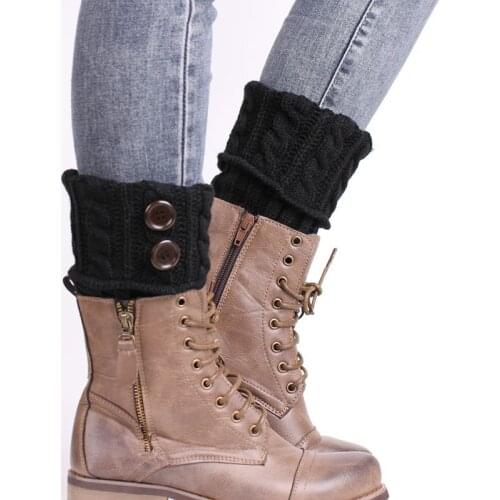 Hot Selling Women Autumn Winter Casual Ladies Leg Warmers Button Crochet Knit Boot Long Socks Solid Color