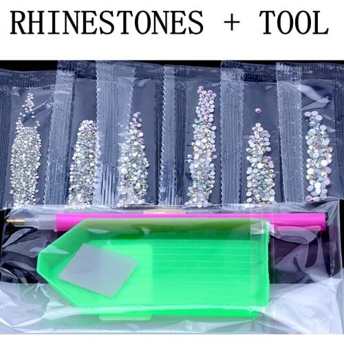 Crystal Rhinestones 6G 1500PCS SS3-SS10 AB Flat Back Nail Rhinestone 3D Non HotFix Nail Art Decoration DIY Tool Glass Beads