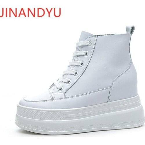 Hidden Wedge Heel Sneakers Femme Real Leather Casual with Platform Sneakers New High Heel Sport Shoes Women High Top Sneakers