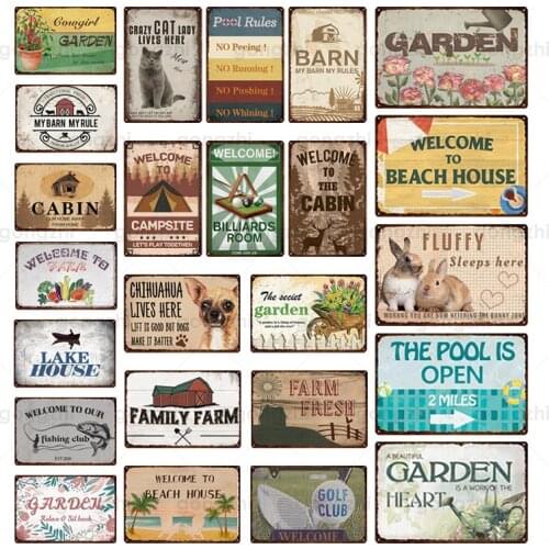 Retro Metal Tin Sign Farm Garden Zoo Swimming Pool Plaque Vintage Poster Decor Metal Sign Poster Home Decor Courtyard Bar Club
